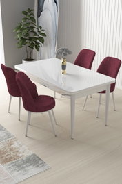 Hanah Home Juego de Mesa y Sillas de Comedor Blanco y Burdeos